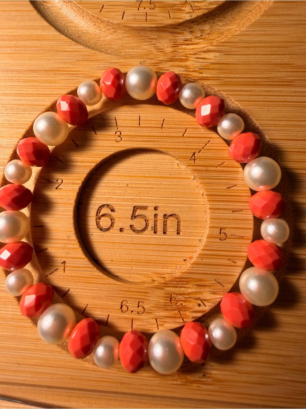 Pearl and Coral Bead Stretch Bracelet - Coral/White
